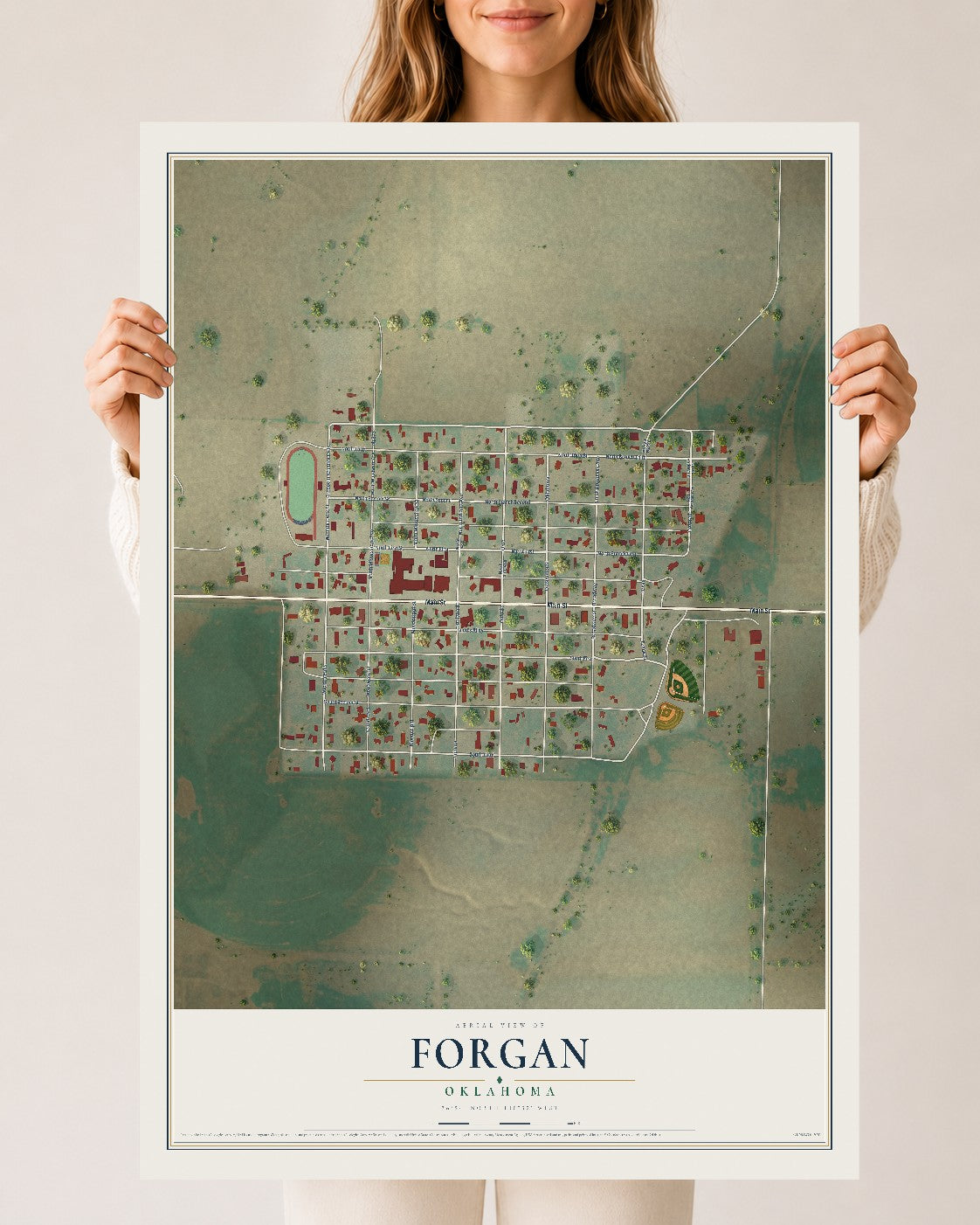 Map of Forgan, Oklahoma, 24 x 36 inch unframed archival matte print