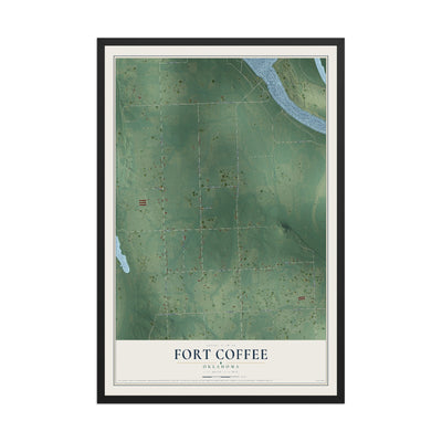 Map of Fort Coffee, Oklahoma, 12 x 18 inch print in a black wood frame