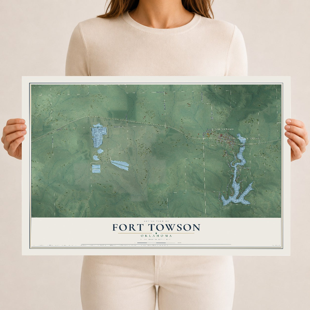 Map of Fort Towson, Oklahoma, 12 x 18 inch unframed archival matte print