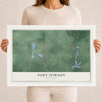 Map of Fort Towson, Oklahoma, 12 x 18 inch print in a white wood frame