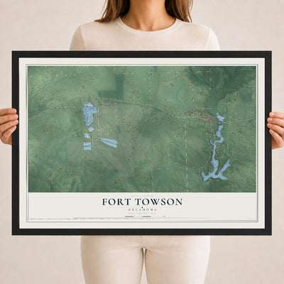 Map of Fort Towson, Oklahoma, 18 x 24 inch print in a black wood frame
