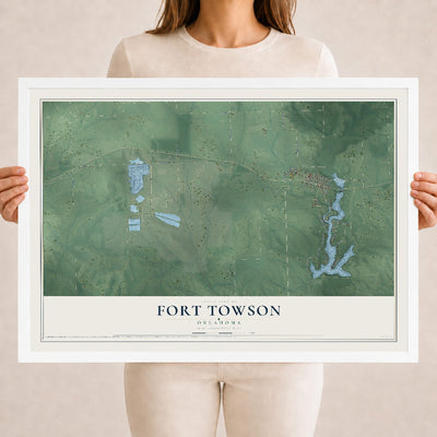 Map of Fort Towson, Oklahoma, 18 x 24 inch print in a white wood frame
