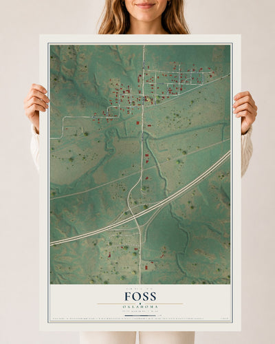 Map of Foss, Oklahoma, 24 x 36 inch unframed archival matte print