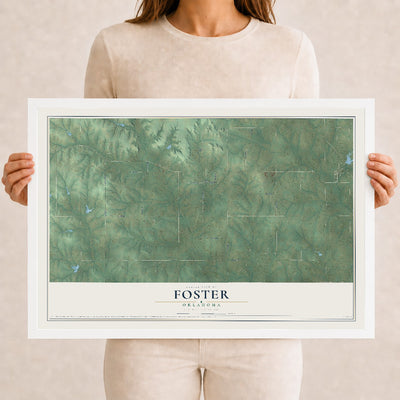 Map of Foster, Oklahoma, 12 x 18 inch print in a white wood frame