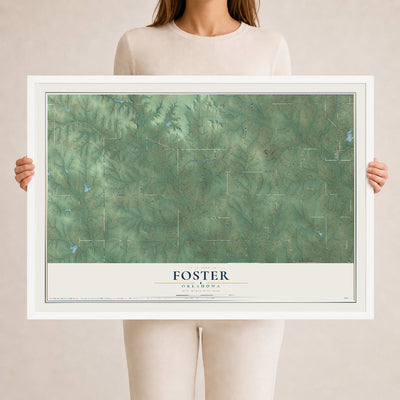 Map of Foster, Oklahoma, 24 x 36 inch print in a white wood frame