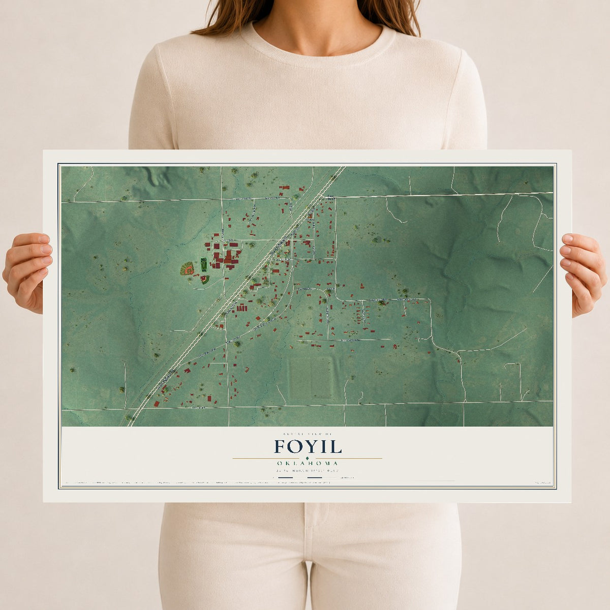 Map of Foyil, Oklahoma, 12 x 18 inch unframed archival matte print
