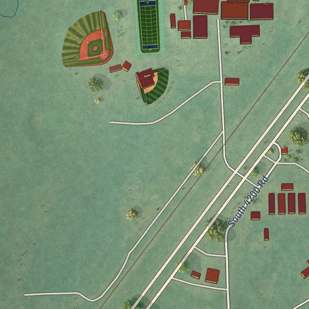 Second close-up of the map of Foyil, Oklahoma print showing more streets and buildings