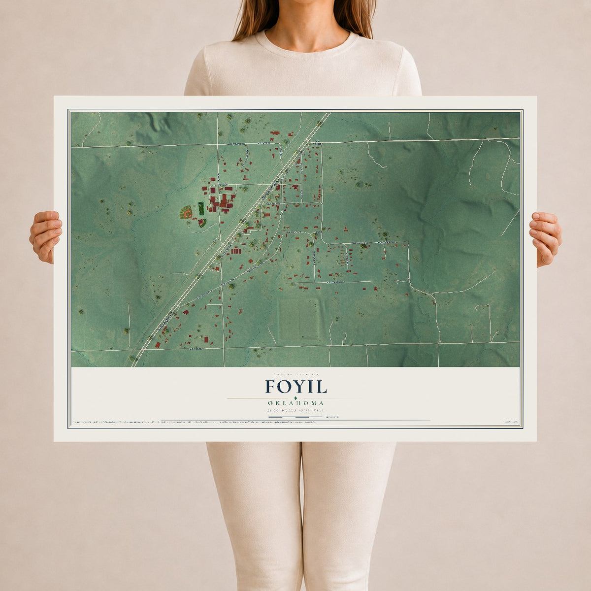 Map of Foyil, Oklahoma, 24 x 36 inch unframed archival matte print