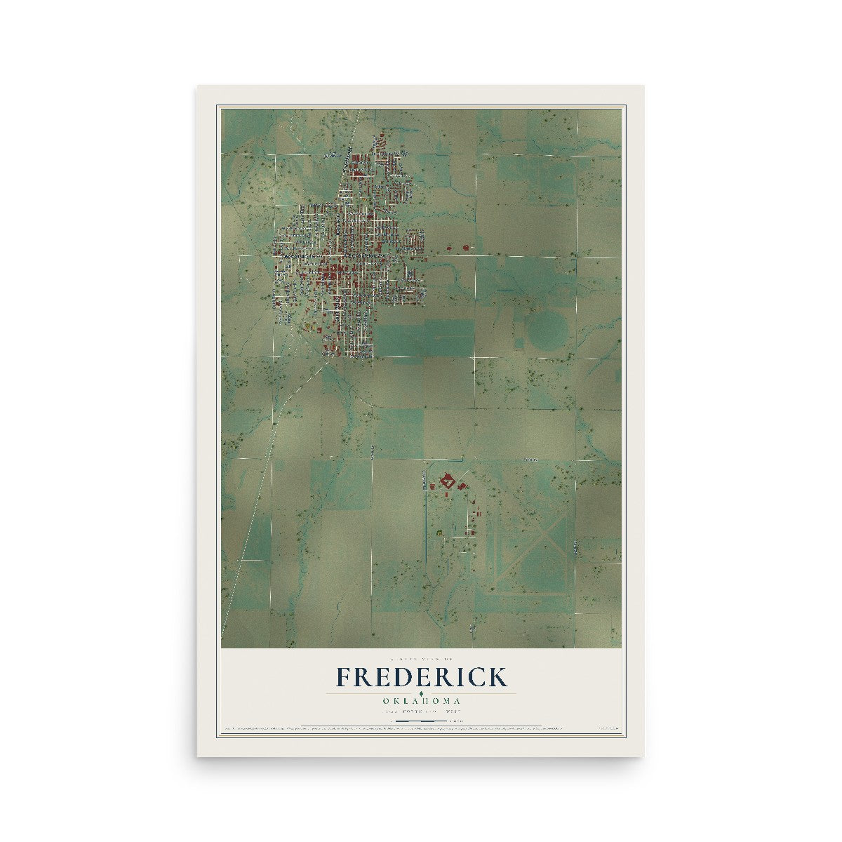Map of Frederick, Oklahoma, 12 x 18 inch unframed archival matte print