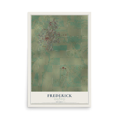 Map of Frederick, Oklahoma, 12 x 18 inch unframed archival matte print