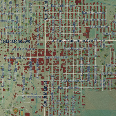 Close-up of the map of Frederick, Oklahoma print showing street and building detail