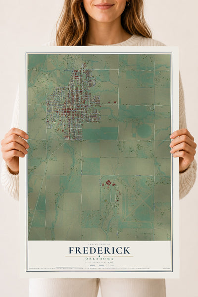 Map of Frederick, Oklahoma, 18 x 24 inch unframed archival matte print