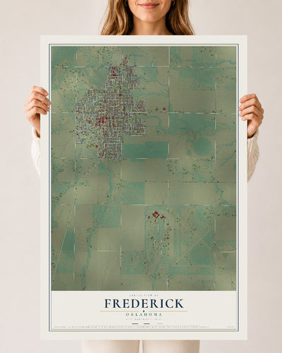 Map of Frederick, Oklahoma, 24 x 36 inch unframed archival matte print