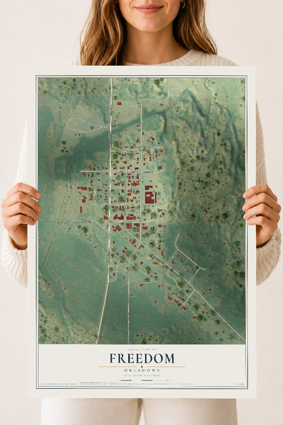 Map of Freedom, Oklahoma, 18 x 24 inch unframed archival matte print