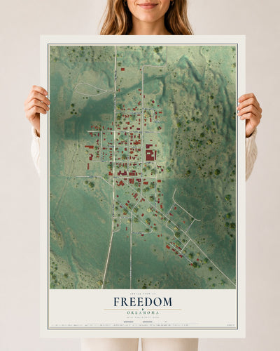 Map of Freedom, Oklahoma, 24 x 36 inch unframed archival matte print