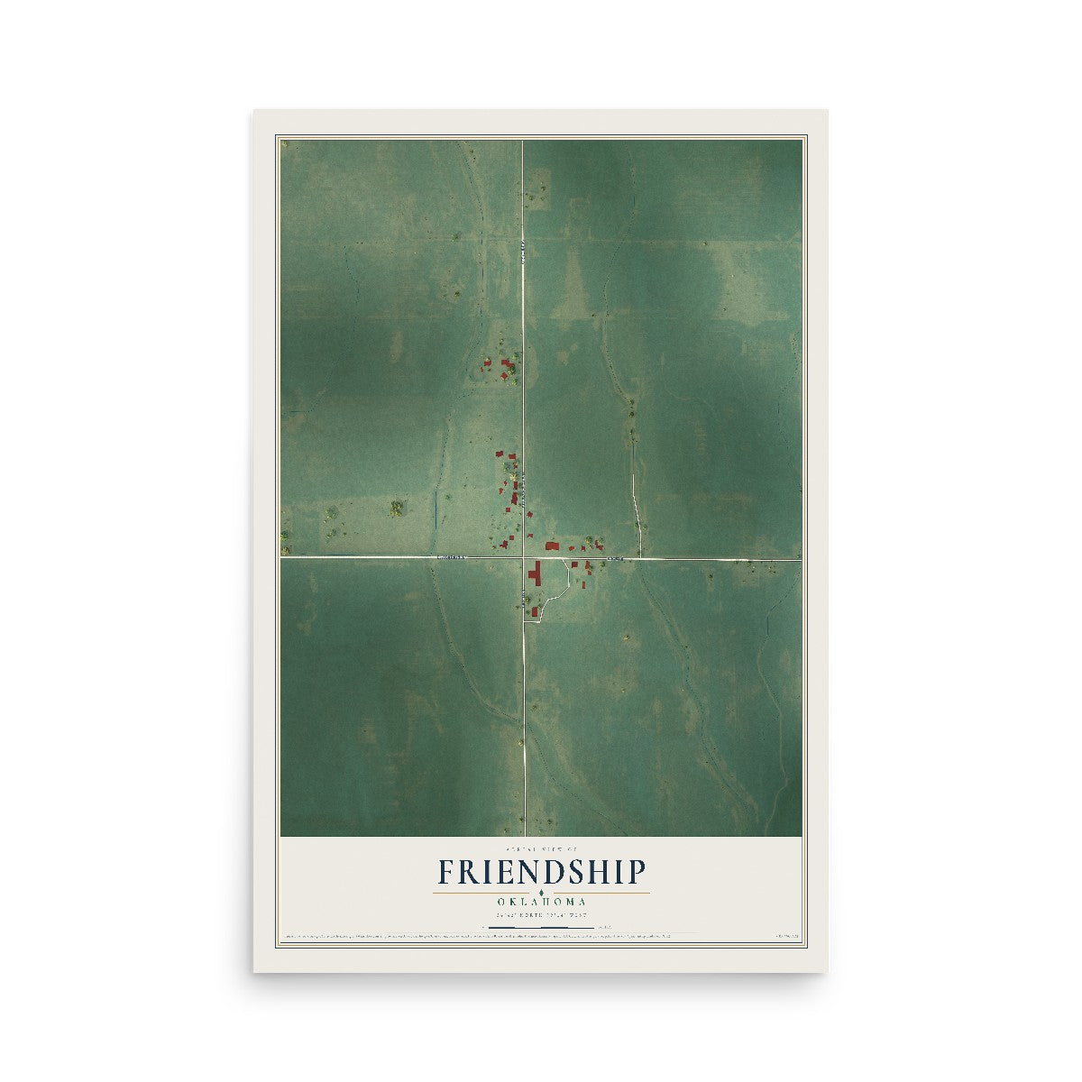 Map of Friendship, Oklahoma, 12 x 18 inch unframed archival matte print