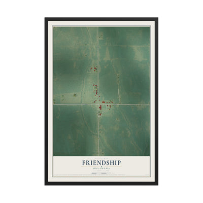 Map of Friendship, Oklahoma, 12 x 18 inch print in a black wood frame