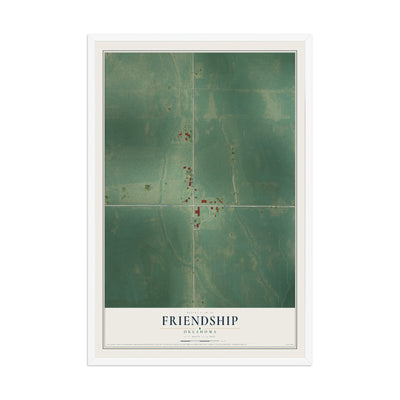 Map of Friendship, Oklahoma, 12 x 18 inch print in a white wood frame