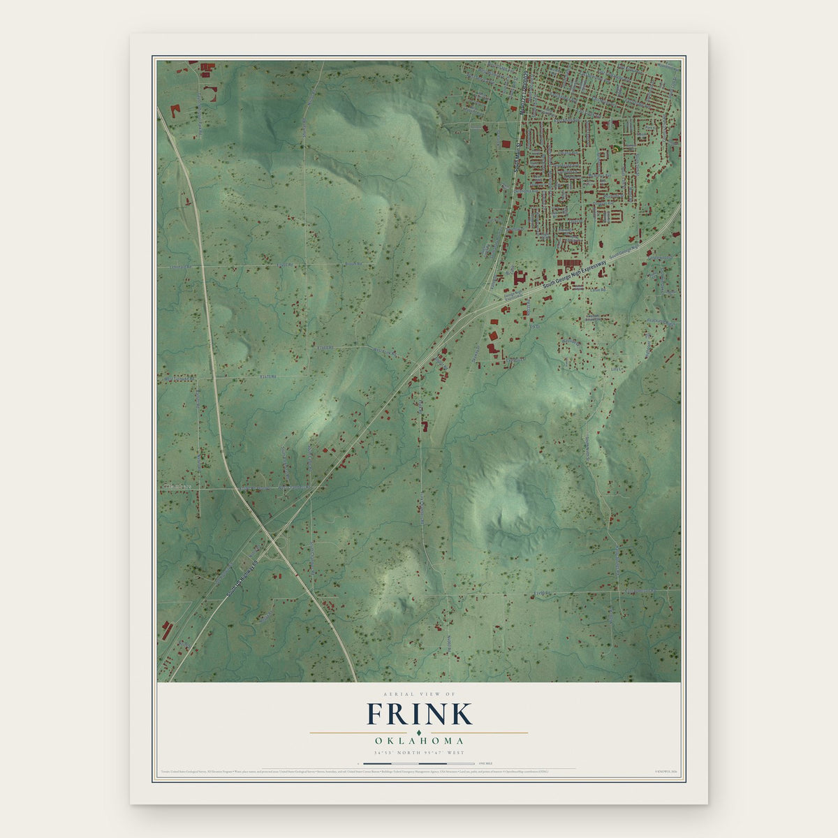 Frink, Oklahoma map print, the full design