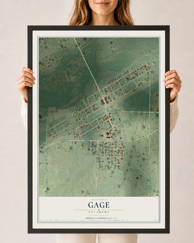 Map of Gage, Oklahoma, 24 x 36 inch print in a black wood frame