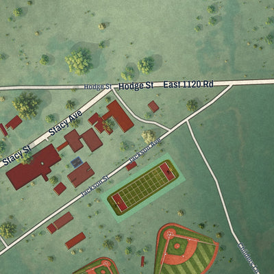 Second close-up of the map of Gans, Oklahoma print showing more streets and buildings