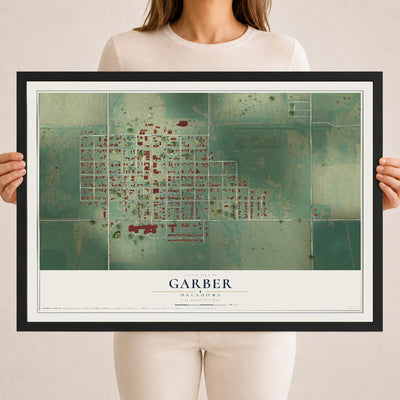 Map of Garber, Oklahoma, 18 x 24 inch print in a black wood frame