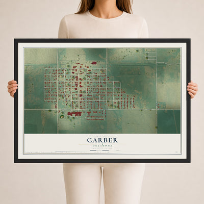 Map of Garber, Oklahoma, 24 x 36 inch print in a black wood frame