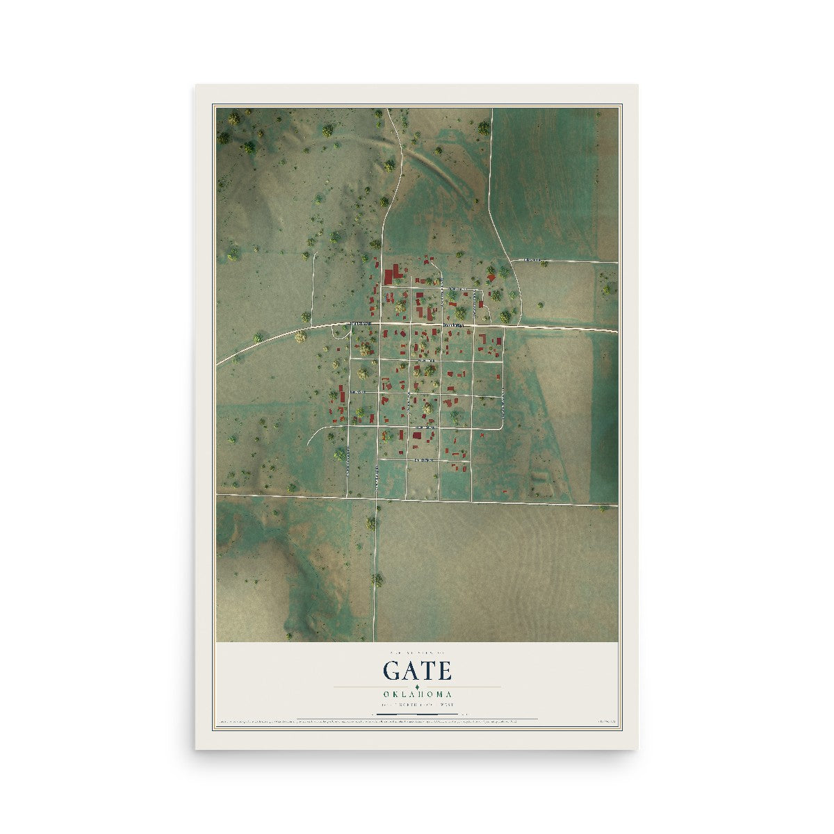 Map of Gate, Oklahoma, 12 x 18 inch unframed archival matte print