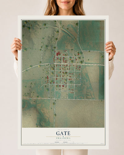 Map of Gate, Oklahoma, 24 x 36 inch unframed archival matte print