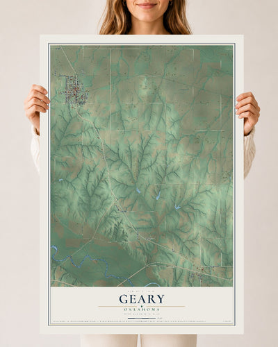 Map of Geary, Oklahoma, 24 x 36 inch unframed archival matte print