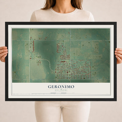 Map of Geronimo, Oklahoma, 18 x 24 inch print in a black wood frame
