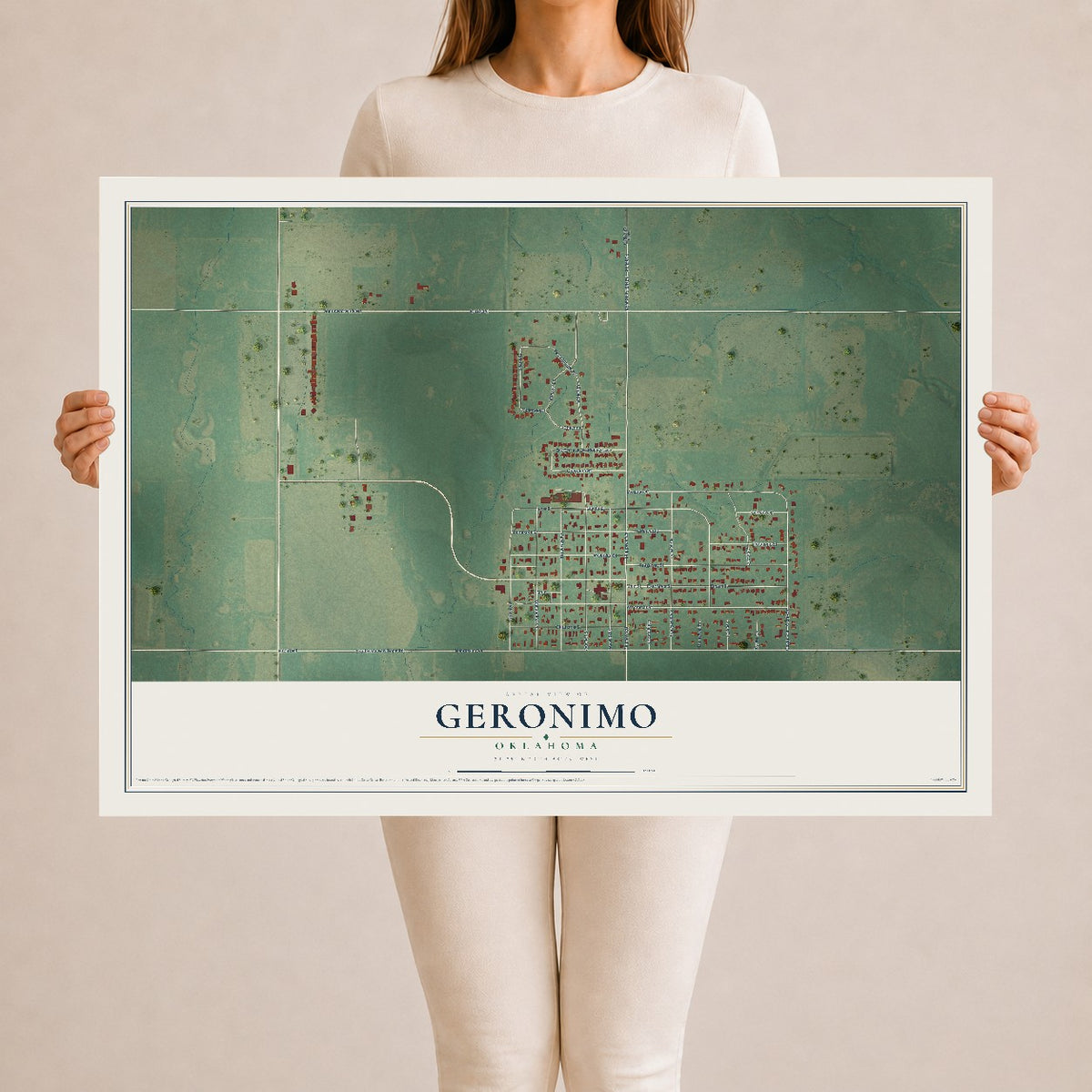 Map of Geronimo, Oklahoma, 24 x 36 inch unframed archival matte print