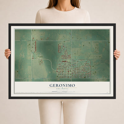 Map of Geronimo, Oklahoma, 24 x 36 inch print in a black wood frame
