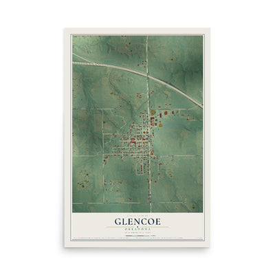 Map of Glencoe, Oklahoma, 12 x 18 inch unframed archival matte print
