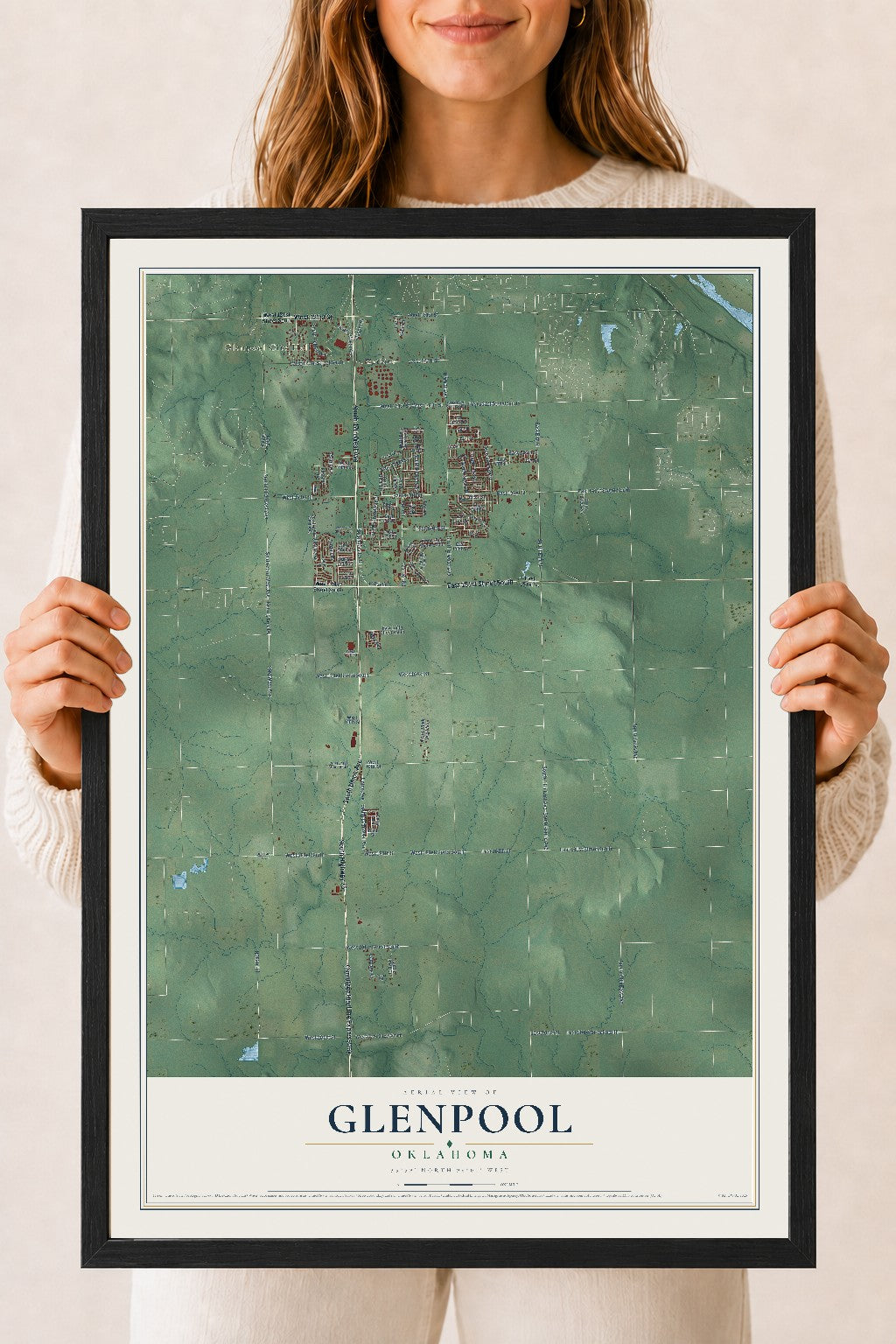 Map of Glenpool, Oklahoma, 18 x 24 inch print in a black wood frame