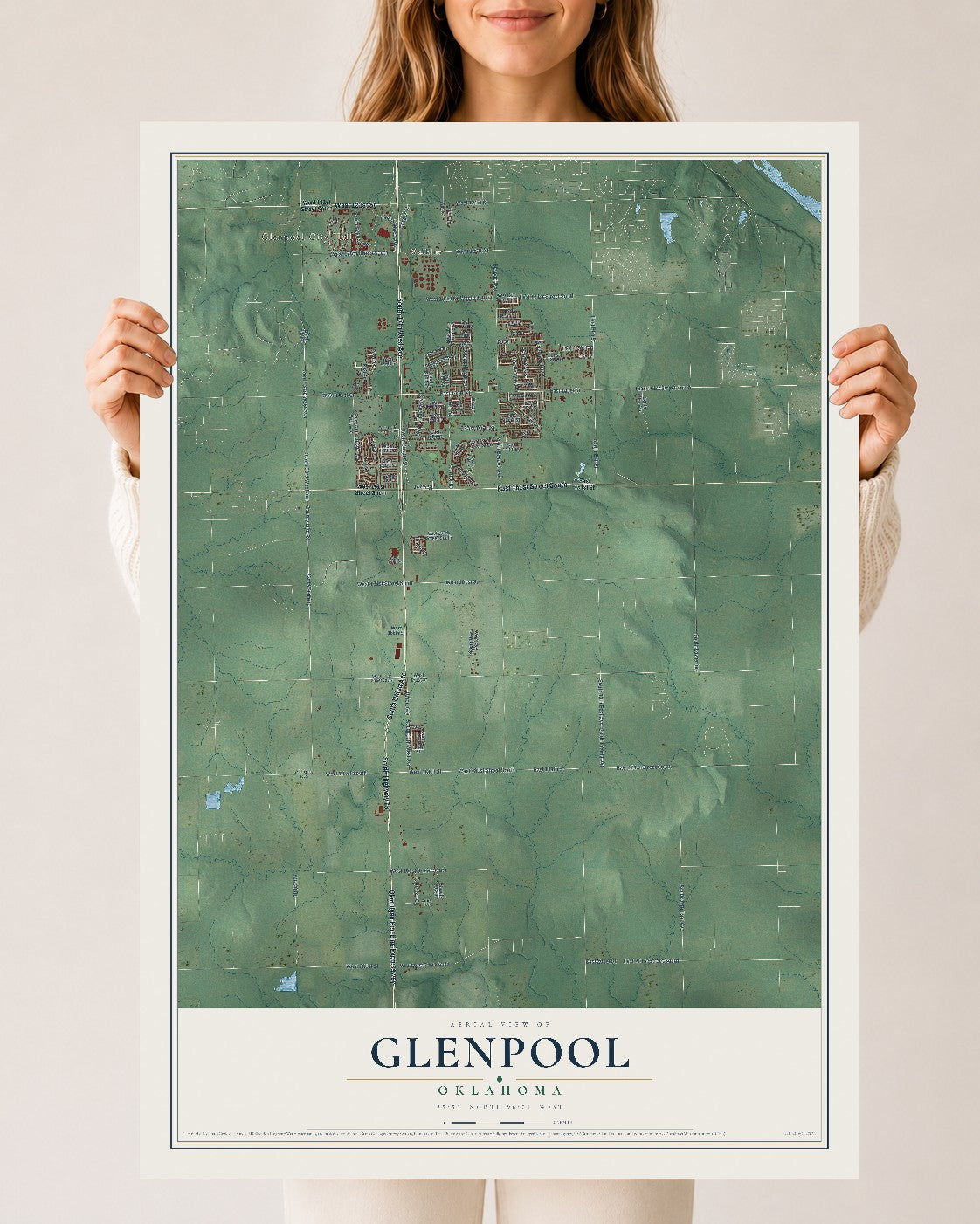 Map of Glenpool, Oklahoma, 24 x 36 inch unframed archival matte print