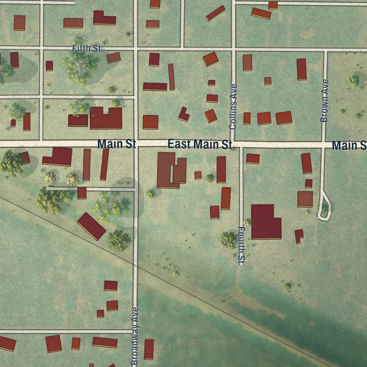 Close-up of the map of Goltry, Oklahoma print showing street and building detail