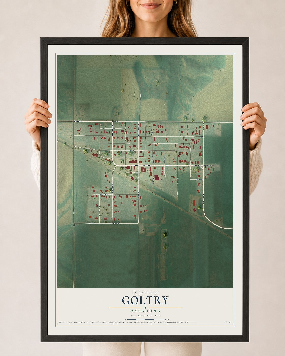 Map of Goltry, Oklahoma, 24 x 36 inch print in a black wood frame