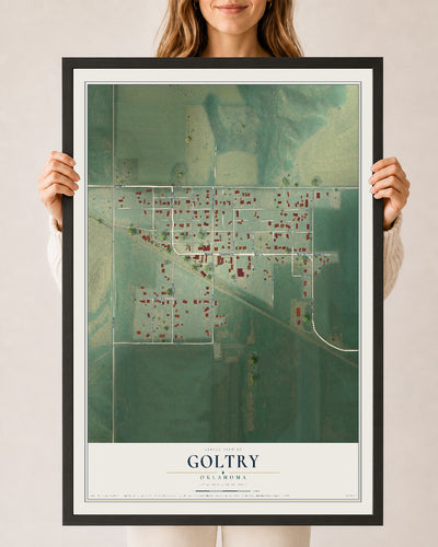 Map of Goltry, Oklahoma, 24 x 36 inch print in a black wood frame