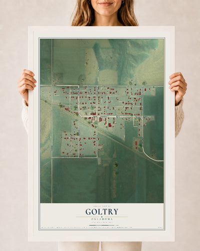 Map of Goltry, Oklahoma, 24 x 36 inch print in a white wood frame