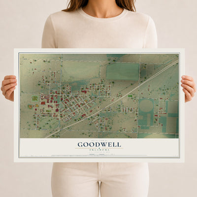 Map of Goodwell, Oklahoma, 12 x 18 inch unframed archival matte print