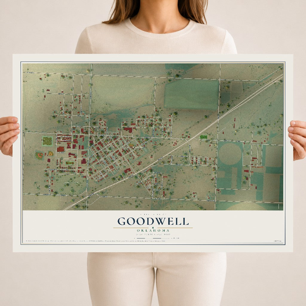 Map of Goodwell, Oklahoma, 18 x 24 inch unframed archival matte print