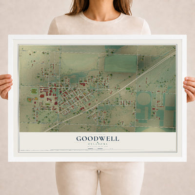 Map of Goodwell, Oklahoma, 18 x 24 inch print in a white wood frame