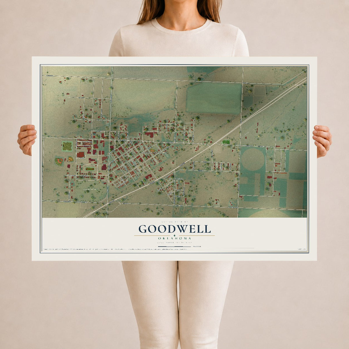 Map of Goodwell, Oklahoma, 24 x 36 inch unframed archival matte print