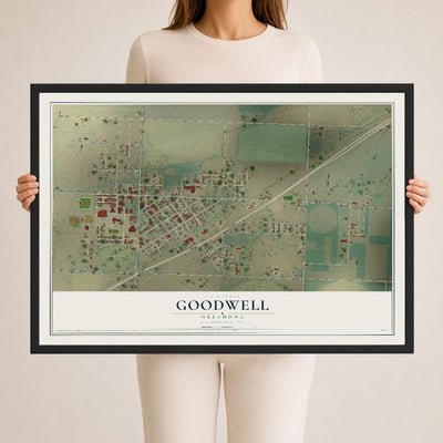 Map of Goodwell, Oklahoma, 24 x 36 inch print in a black wood frame
