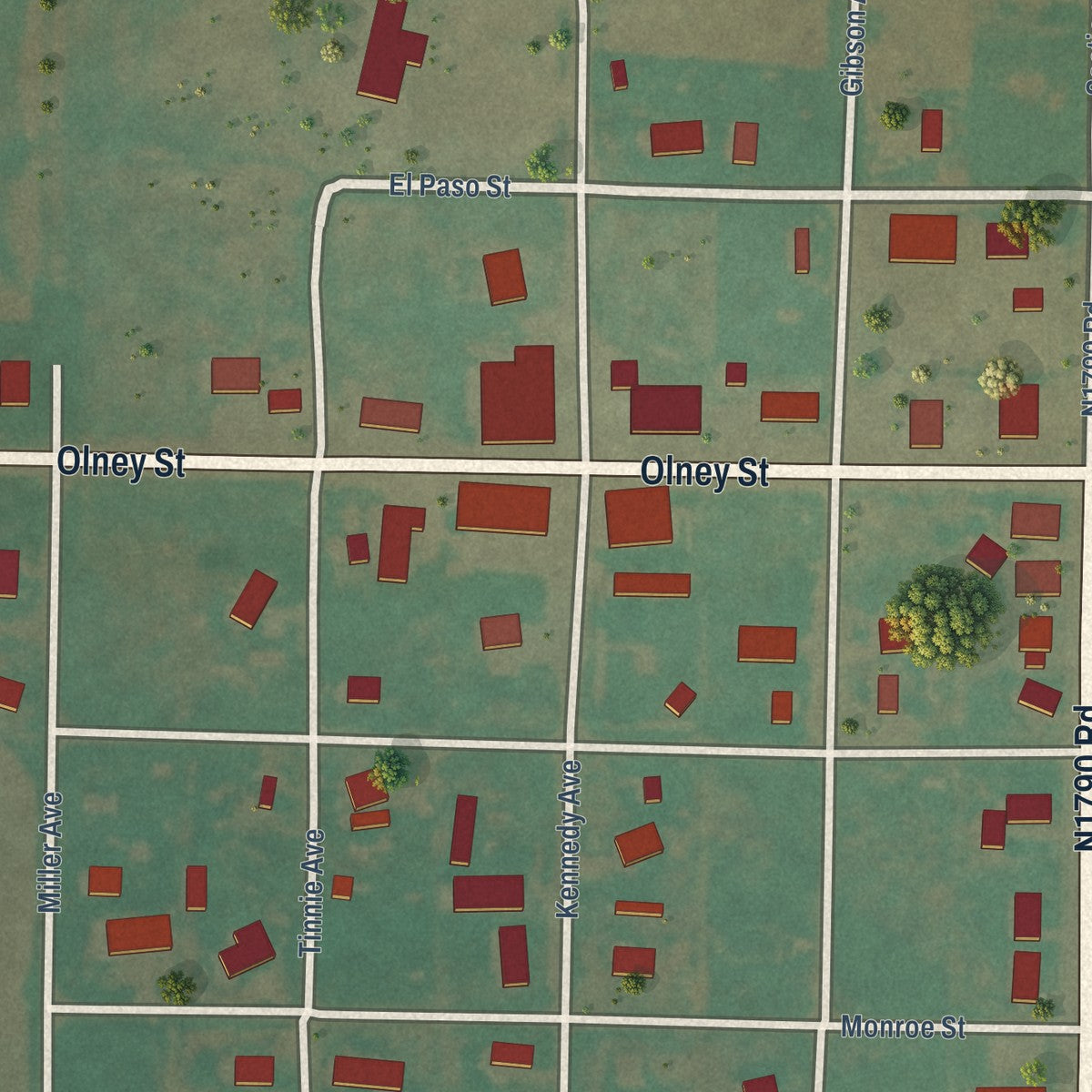 Close-up of the map of Gould, Oklahoma print showing street and building detail