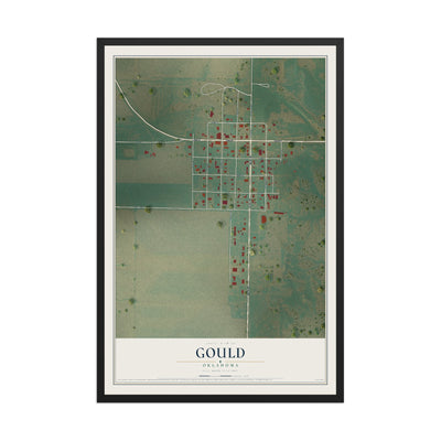 Map of Gould, Oklahoma, 12 x 18 inch print in a black wood frame