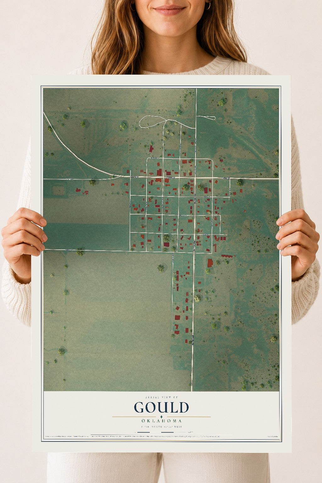 Map of Gould, Oklahoma, 18 x 24 inch unframed archival matte print