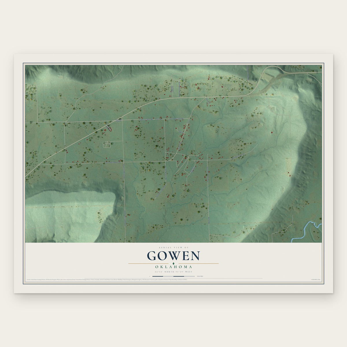 Gowen, Oklahoma map print, the full design