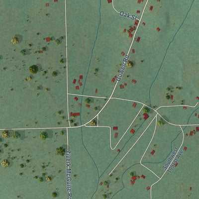 Close-up of the map of Gowen, Oklahoma print showing street and building detail